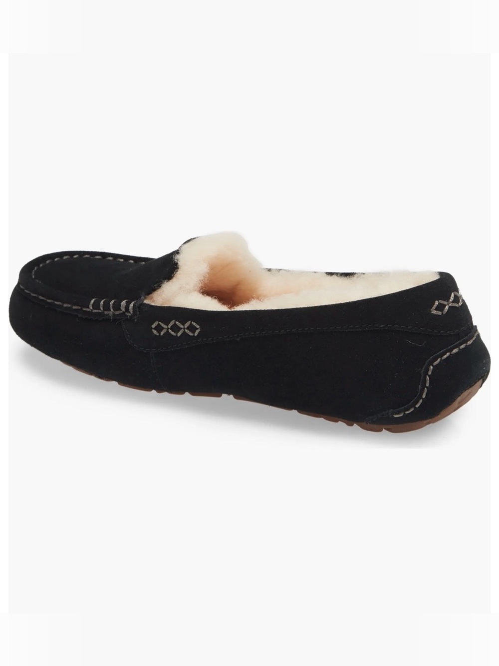 UGG Women's Ansley Moccasin Slippers in black suede with a plush wool lining NWT - Picture 3 of 11